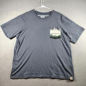 Carhartt Mens XL Gray Pocket T Shirt Forest Graphic Relaxed Fit Workwear EUC
